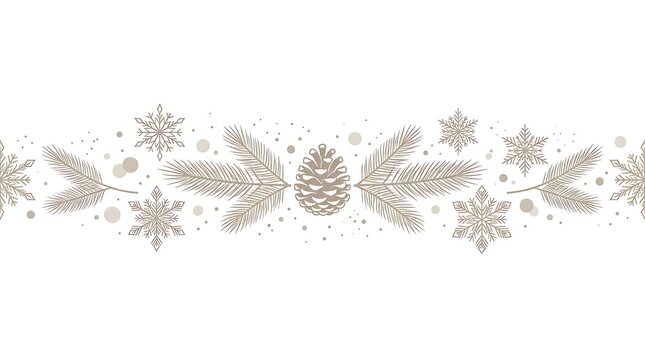 Christmas winter holiday border with pine cones branches and snowflakes on white background