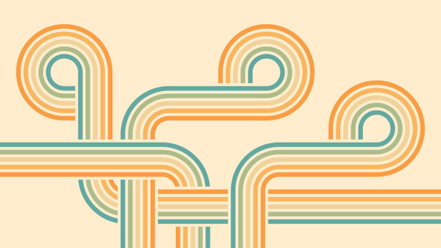 Abstract background of rainbow groovy Wavy Line design in 1970s Hippie Retro style. Vector pattern ready to use for cloth, textile, wrap and other.