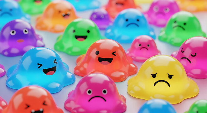 Colorful cute slime characters with funny facial expressions