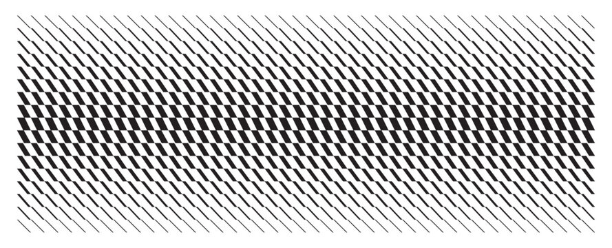Abstract Monochrome Geometric Pattern with Diagonal Halftone Lines and Optical Illusion Gradient Effect