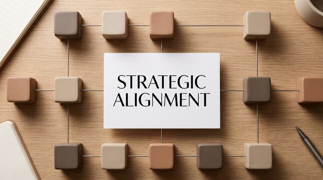 Strategic alignment business concept with wooden blocks and connection lines