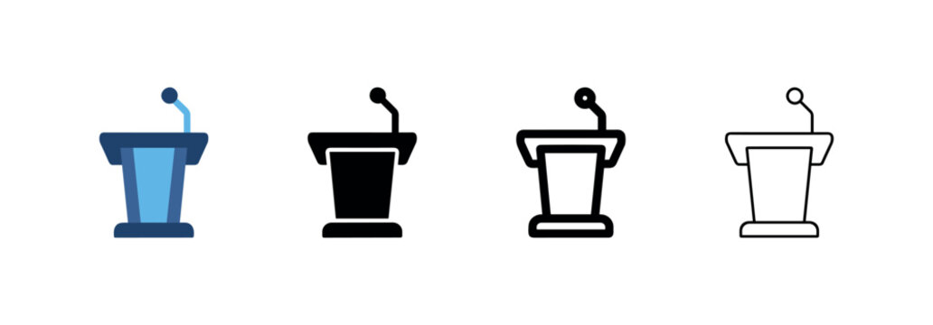 Podium or lectern with microphone icon set