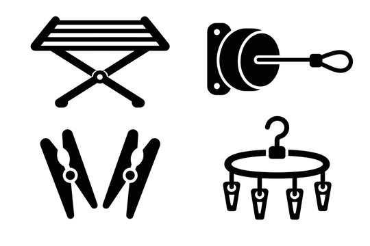 Laundry icons with drying rack and clothespins