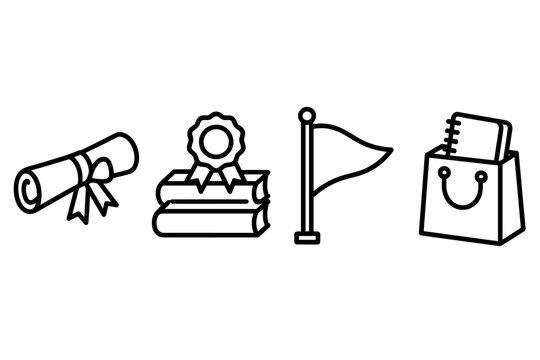 Education and achievement icons with diploma and shopping bag