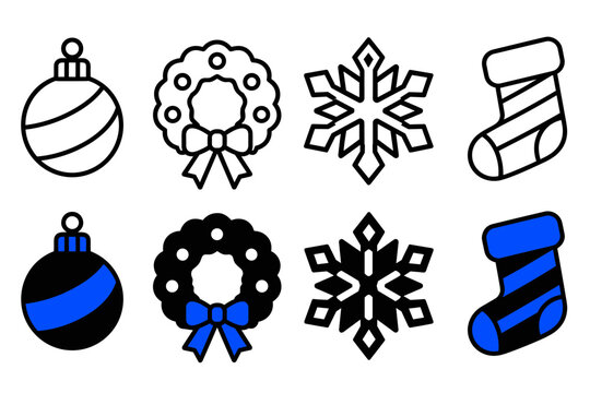 Christmas icons with ornament wreath snowflake and stocking