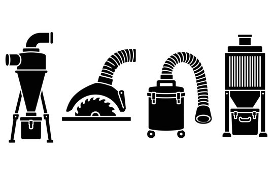 Workshop dust collection equipment and circular saw icons
