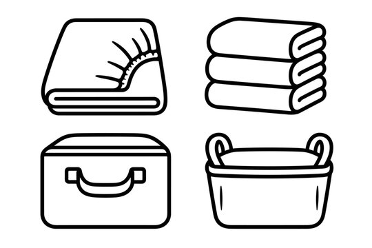 Laundry icon set with folded towels and a storage basket
