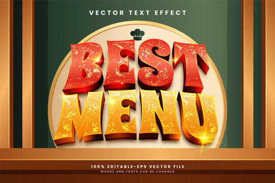 Editable vector text effect with distressed vintage lettering, fiery red and golden-yellow finishes, and a classic restaurant menu aesthetic. Ideal for food branding and promotional signage.