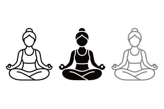 Meditation icon set with people seated in lotus pose
