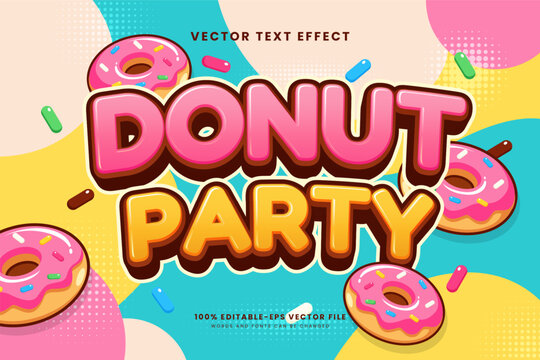 Playful donut text effect with glossy pink and golden 3D lettering in a colorful candy style. Perfect for bakery branding, dessert menus, and party invitations.