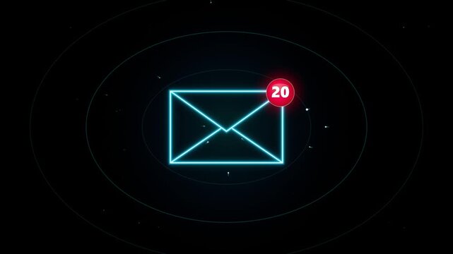 Neon email notification icon with unread message counter animation