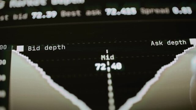 Market depth curves meet beneath midpoint price label