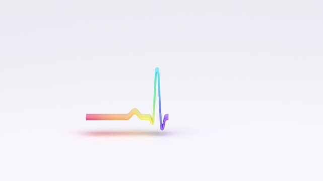 Rainbow gradient heartbeat line moving across a light background, health and pulse monitoring concept, seamless loop, 3d rendered animation