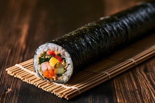 木のテーブルに置いた節分の恵方巻