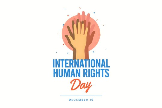 International human rights day with diverse hands and date