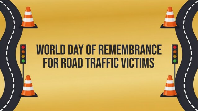 World day of remembrance for road traffic victims with traffic cones and lights