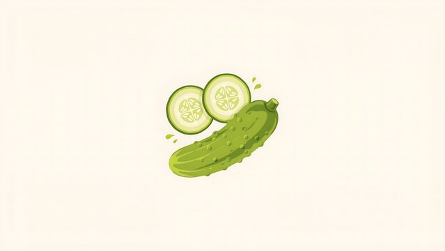 Fresh green cucumber with two slices, healthy vegetable for diet and cooking