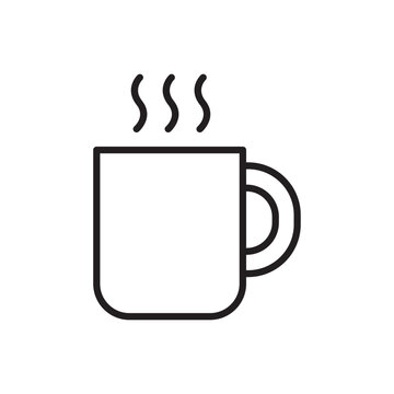Minimalist bold line icon of a hot coffee mug with steam isolated on white background.