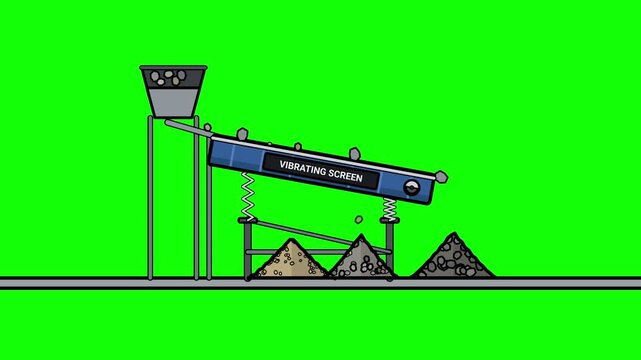 Industrial Vibrating Screen Machine Sorting Rocks Vector Animation Design Illustration Cartoon Looping Video For Mining Equipment Education Concept