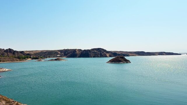 The Ili River Flows From Northwestern China Into Southeastern Kazakhstan. Aerial Panning Shot