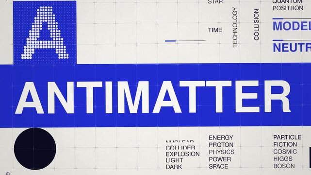Antimatter animated word cloud, swiss grid text design animation, seamless loop