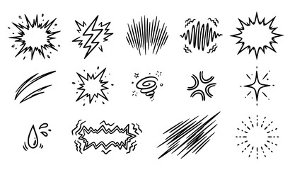 Fototapeta premium Anime Cartoon Shock Surprise and Emotional Reaction Doodle Vector Elements