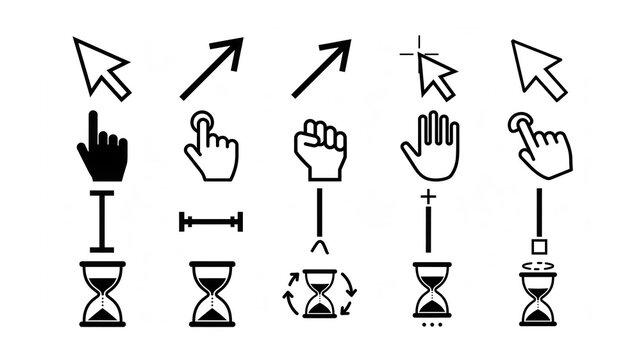 
Computer Mouse Cursor Icons Set Arrow Pointer Hand Hourglass I Beam Collection
