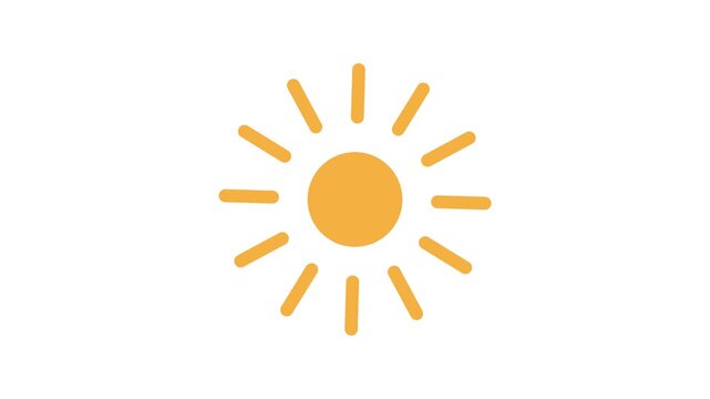 Bright sun animation with spinning orange rays. Minimalist summer vector element on white.