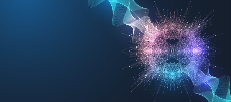 Quantum computer technology concept. Artificial intelligence. Torus. Big data algorithms visualization for business, science, technology, fintech, blockchain, digital innovation illustration.