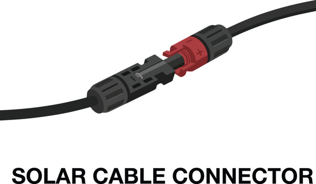 Solar Cable Connector Pair with Male and Female MC4 Plugs Vector Illustration