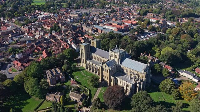 Aerial video Ripon Cathedral. Ripon North Yorkshire. Located between the Yorkshire Dales and the North Yorkshire Moors, Ripon is brimming with things to do and discover. From Stately Homes to wonderfu