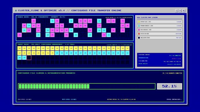 Retro Disk Defragmentation and File Cloning Animation