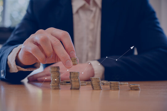 businessman holding coin with trading graph and virtual padlock sign, investment risk management strategy