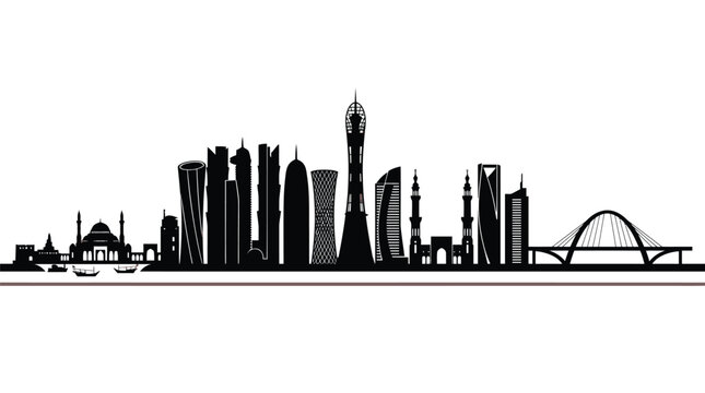 Doha city skyline silhouette vector illustration on white background