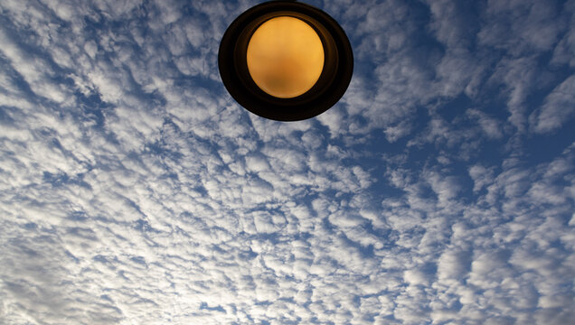 warm front door lamp and sunrise clouds