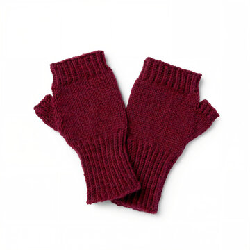 Burgundy Ribbed Knitted Fingerless Winter Gloves