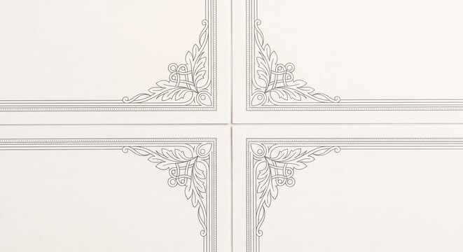 Elegant beige ornamental corner border with delicate floral line art details