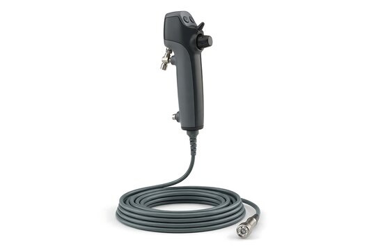 Medical endoscope camera handle with cable and lens connector isolated on white background