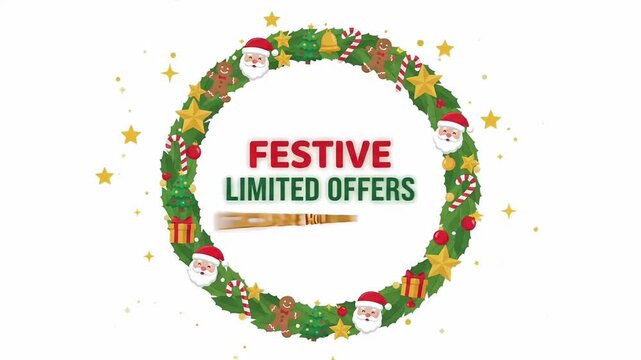 Festive Limited Offers Exclusive Holiday Deals Christmas Wreath Sale Promo Motion Graphic Loop

