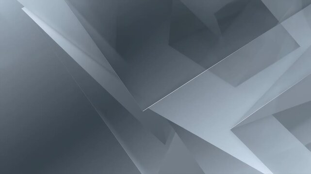 Layered gray geometric planes shift across an abstract digital background. Technology presentation, website header, and digital banner design.
