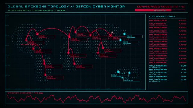 Cyberattack Spreads Across Nodes on a Global Network Map