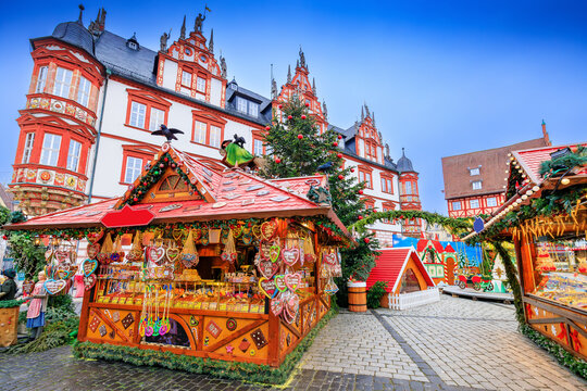 Coburg, Germany. View of the christmas market at Coburg Marktplatz.