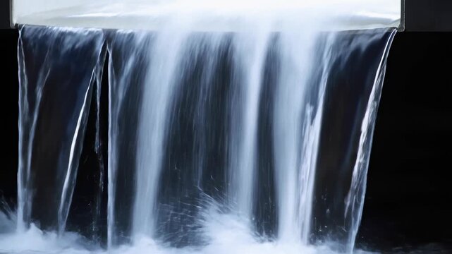 Waterfall cascading over a rocky ledge into a foamy pool in a natural freshwater setting. Nature documentaries, environmental education, and water conservation campaigns.