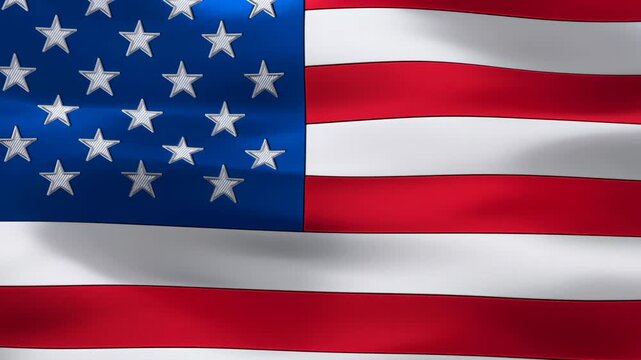Waving flag ripples across the frame in a close-up patriotic display. Patriotic holiday campaigns, civic education materials, and election coverage.