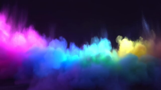 Colorful smoke clouds billow and swirl in a dark atmospheric space. Music visualizer, event screen, and creative title sequence.