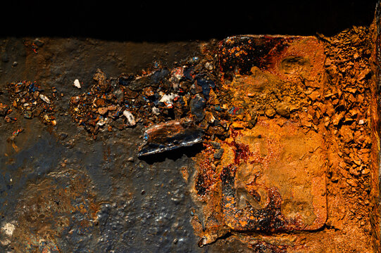 Crumbling Rust Flakes and Disintegrated Metal Powder Texture