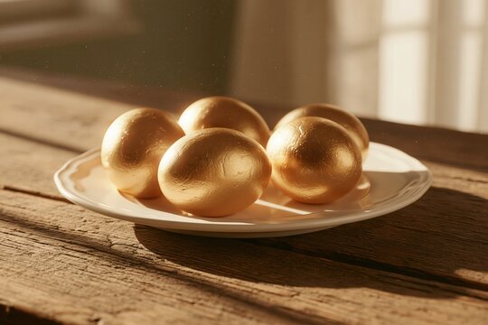 Easter eggs painted with gold leaf