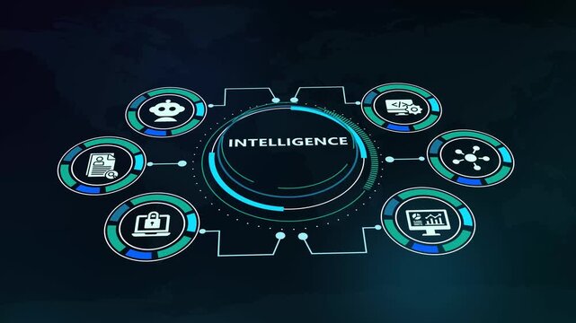 Artificial intelligence and futuristic HUD technology concept with digital network analytics interface
