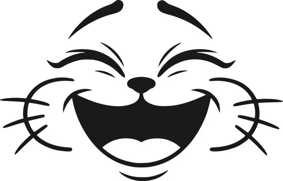Joyful vector cat face laughing with an open mouth and a cheerful, playful expression.