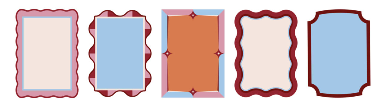 Vector Decorative frame collection featuring geometric borders, checkerboard patterns, Retro inspired rectangular frames  for invitations, posters, labels, stationery, and graphic design